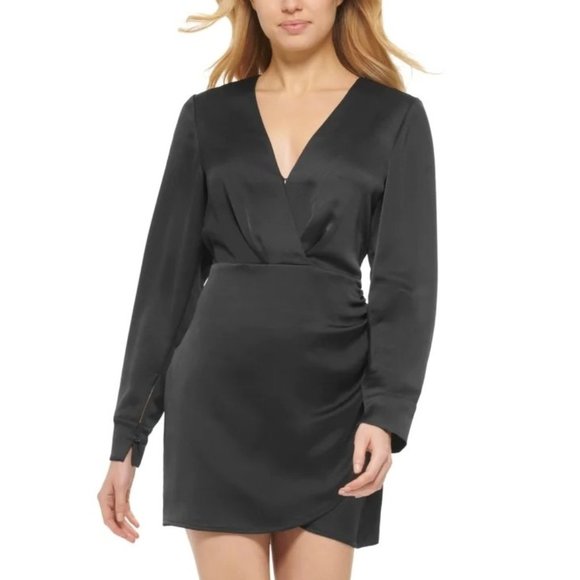 DKNY Surplice V-Neck Mini Dress in Black - Size 2 - NWT - Picture 1 of 4